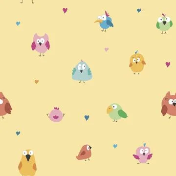 Cute birds seamless pattern. Cute Cartoon birds background. Vector Illustrati 스톡 일러스트