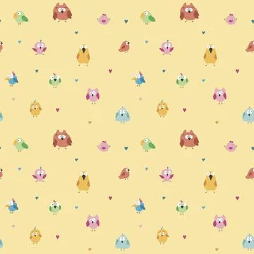 Cute birds seamless pattern. Cute Cartoon birds background. Vector Illustrati イラスト素材