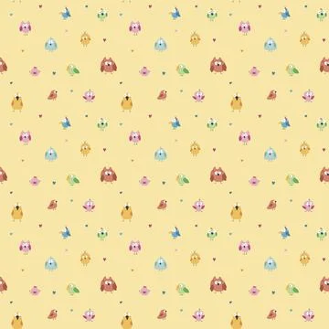 Cute birds seamless pattern. Cute Cartoon birds background. Vector Illustrati Stock Illustration