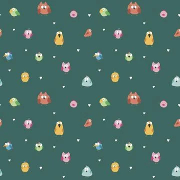 Cute birds seamless pattern. Cute Cartoon birds background. Vector Illustrati 스톡 일러스트
