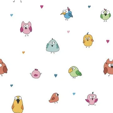 Cute birds seamless pattern. Cute Cartoon birds background. Vector Illustrati Stockillustratie