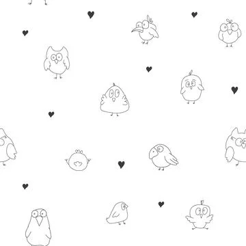 Cute birds seamless pattern. Cute Cartoon birds background. Vector Illustrati イラスト素材