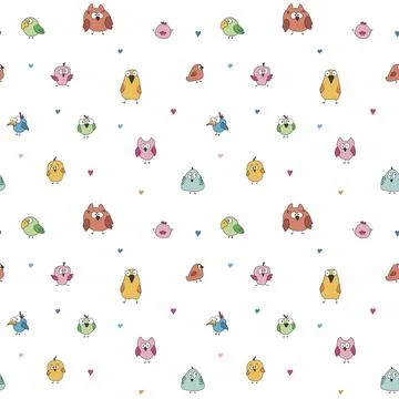 Cute birds seamless pattern. Cute Cartoon birds background. Vector Illustrati Stock Illustration