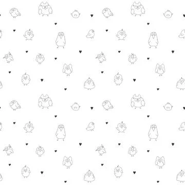 Cute birds seamless pattern. Cute Cartoon birds background. Vector Illustrati Stock Illustration