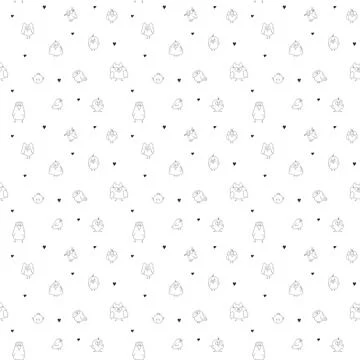 Cute birds seamless pattern. Cute Cartoon birds background. Vector Illustrati Stock Illustration