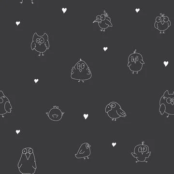 Cute birds seamless pattern. Cute Cartoon birds background. Vector Illustrati Stock Illustration