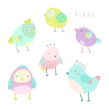 Cute birds set. Stock Illustration