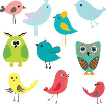 Cute birds set. Vintage vector illustration Stock-Illustration