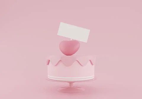 Cute birthday cake 3d rendering pink color With a heart shape sweet cake fo.. Stock Photos