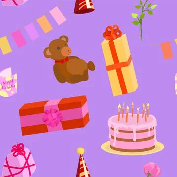 Cute birthday party seamless pattern with presents Illustrazione stock