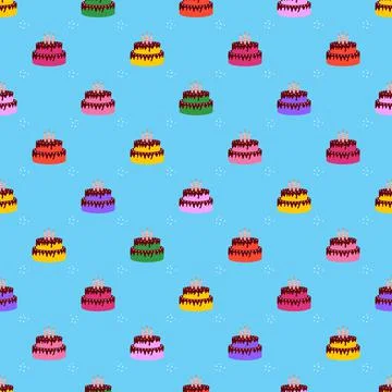 Cute Birthday Seamless Pattern Background with Cake, Candles. Design Element  스톡 일러스트