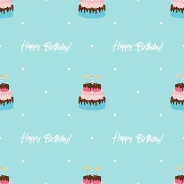 Cute Birthday Seamless Pattern Background with Cake, Candles. Design Element  Stock Illustration