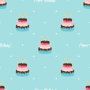 Cute Birthday Seamless Pattern Background with Cake, Candles. Design Element  Illustrazione stock