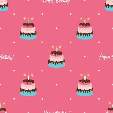 Cute Birthday Seamless Pattern Background with Cake, Candles. Design Element  Illustrazione stock