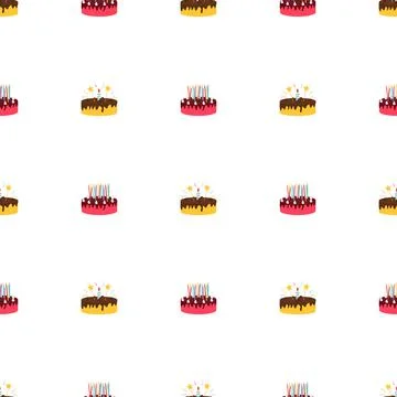 Cute Birthday Seamless Pattern Background with Cake, Candles. Design Element  Stock Illustration