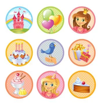 Cute birthday stickers Illustrazione stock