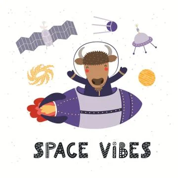 Cute bison astronaut Stock Illustration