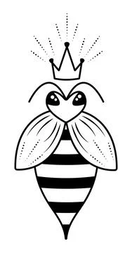 Cute black and white bee queen Stock Illustration