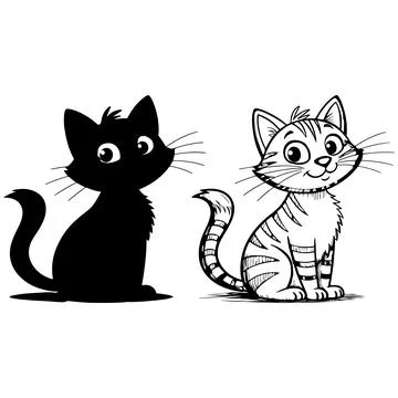 Cute black and white cats sitting together Stock Illustration