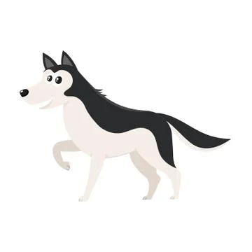 Cute black and white Husky dog character with raised paw Stock Illustration