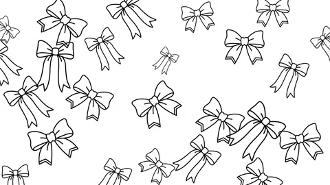 Cute black and white line art pattern of ribbon bows scattered on white Video stock 345539167