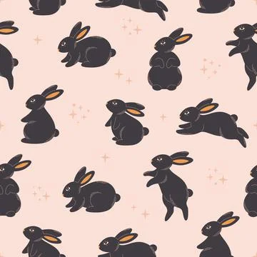 Cute black bunnies seamless pattern. Animal, hare. Year of the Rabbit. Иллюстрация