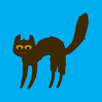 Cute black cat on blue background. illustration of a shocked Stock Illustration