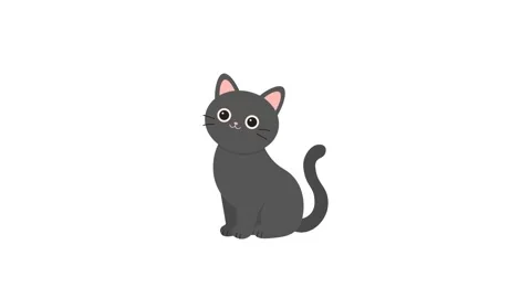 Cute Black Cat Cartoon Character Icon Sitting Isolated on White Background Stock Footage 345930836