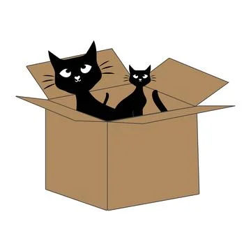 Cute black cat cartoon inside a cardboard box illustration Stock Illustration