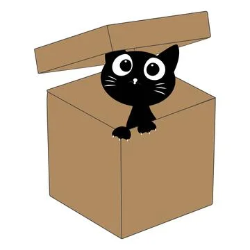 Cute black cat cartoon inside a cardboard box illustration Stock Illustration