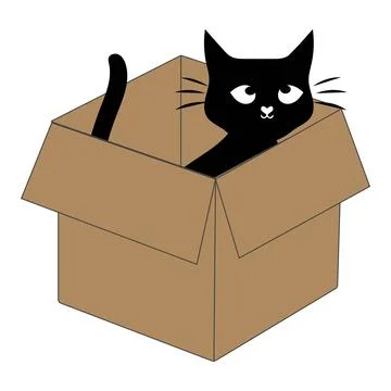 Cute black cat cartoon inside a cardboard box illustration Stock Illustration