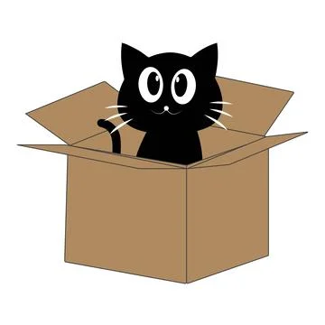 Cute black cat cartoon inside a cardboard box illustration Stock Illustration