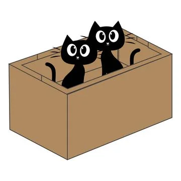 Cute black cat cartoon inside a cardboard box illustration Stock Illustration