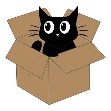 Cute black cat cartoon inside a cardboard box illustration Stock Illustration