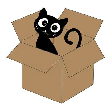 Cute black cat cartoon inside a cardboard box illustration Stock Illustration