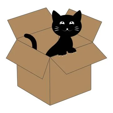 Cute black cat cartoon inside a cardboard box illustration Stock Illustration