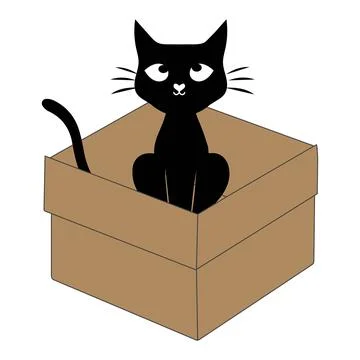 Cute black cat cartoon inside a cardboard box illustration Stock Illustration