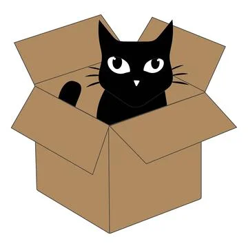 Cute black cat cartoon inside a cardboard box illustration Stock Illustration