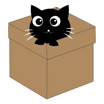 Cute black cat cartoon inside a cardboard box illustration Stock Illustration