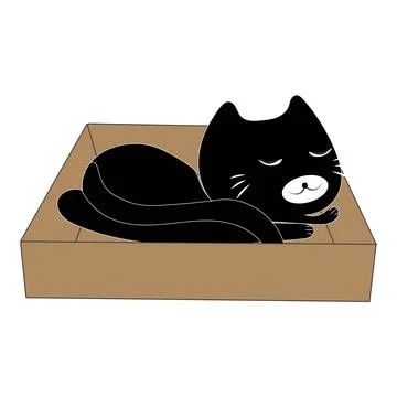 Cute black cat cartoon inside a cardboard box illustration Stock Illustration