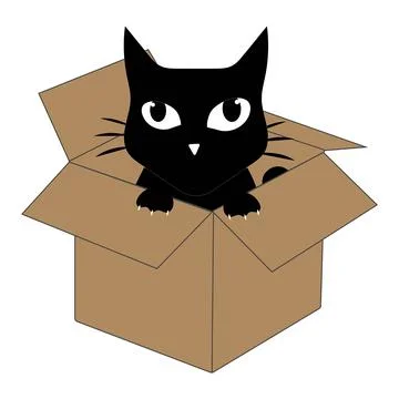Cute black cat cartoon inside a cardboard box illustration Stock Illustration