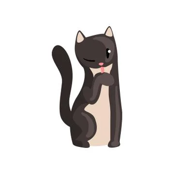 Cute black cat, funny pet character, furry human friend vector Illustration Stock Illustration