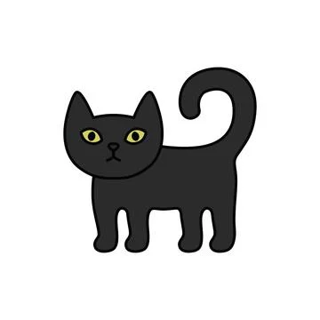 Cute black cat icon simple cartoon kitten with green eyes minimal flat pet Stock-Illustration