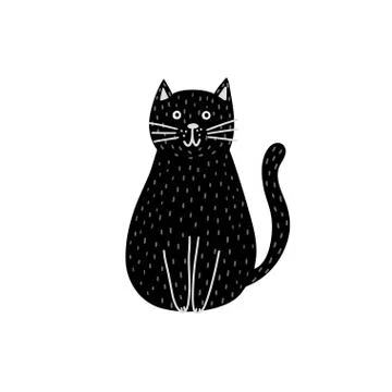 Cute black cat isolated element. Funny feline character in childish style Stock Illustration