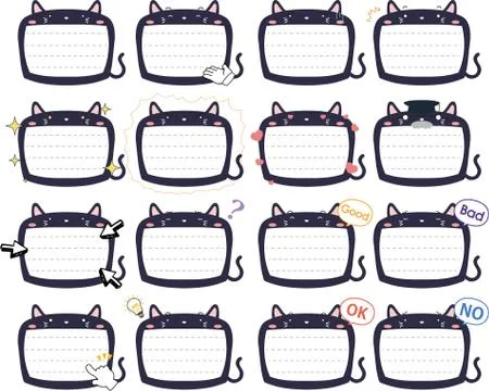Cute Black Cat note board set Stock Illustration