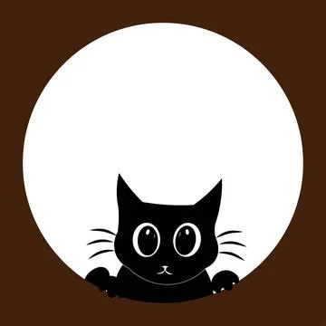 Cute Black Cat Peeking from Circle Vector Illustration イラスト素材