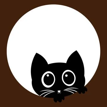 Cute Black Cat Peeking from Circle Vector Illustration イラスト素材
