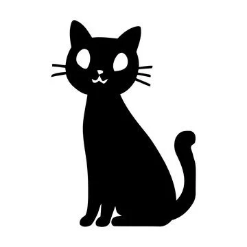 Cute Black Cat Sitting Isolated on White Background Stock Illustration