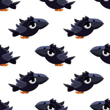 Cute Black Crow Seamless Pattern Stock Illustration