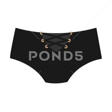 Cute black female panties with laces. Trendy thongs icon. Women underwear ~  Clip Art #168825607